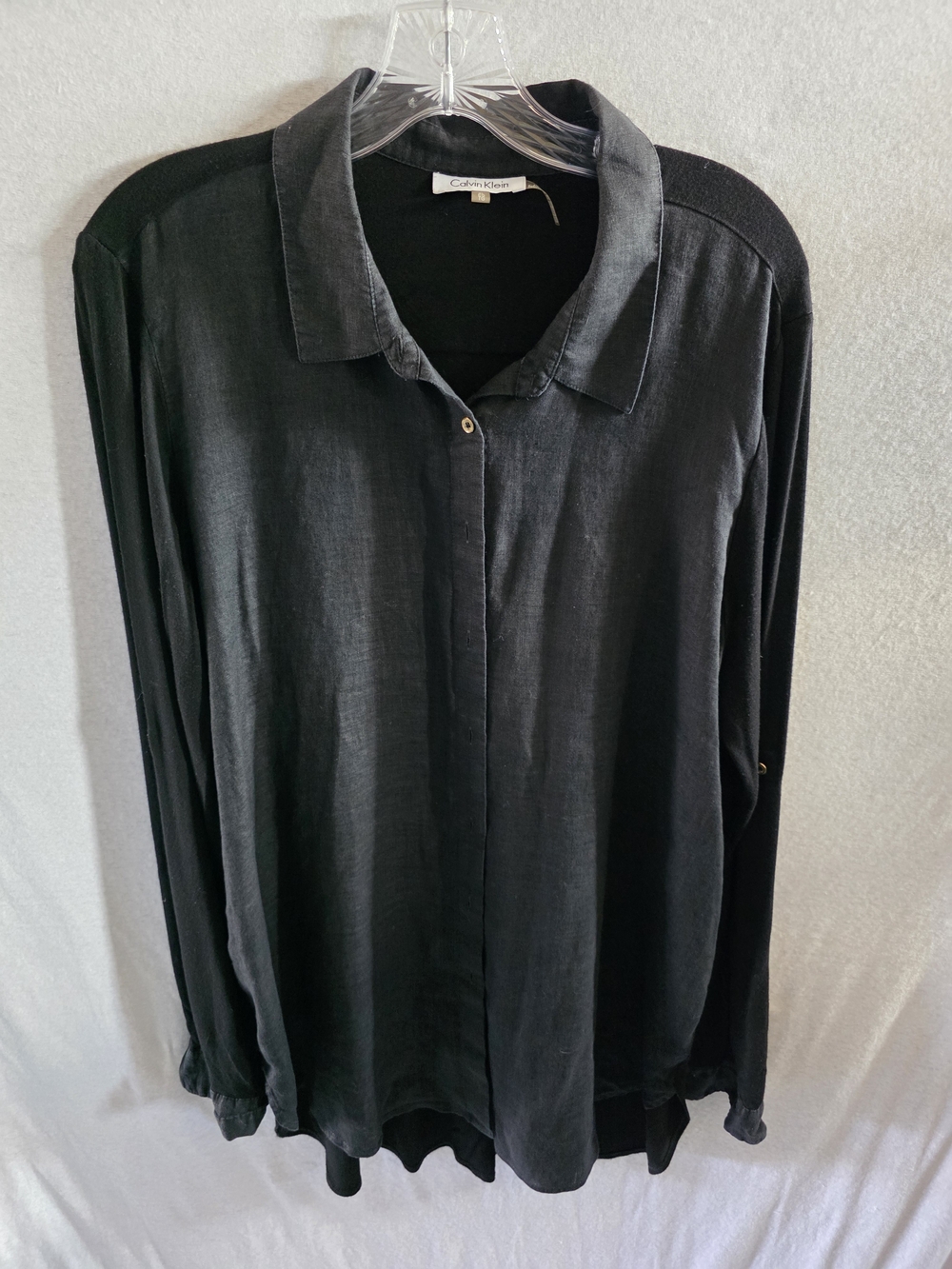Calvin Klein Dark Black Collared Long-Sleeve Shirt